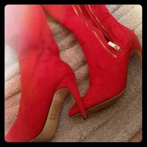 Red suede boots